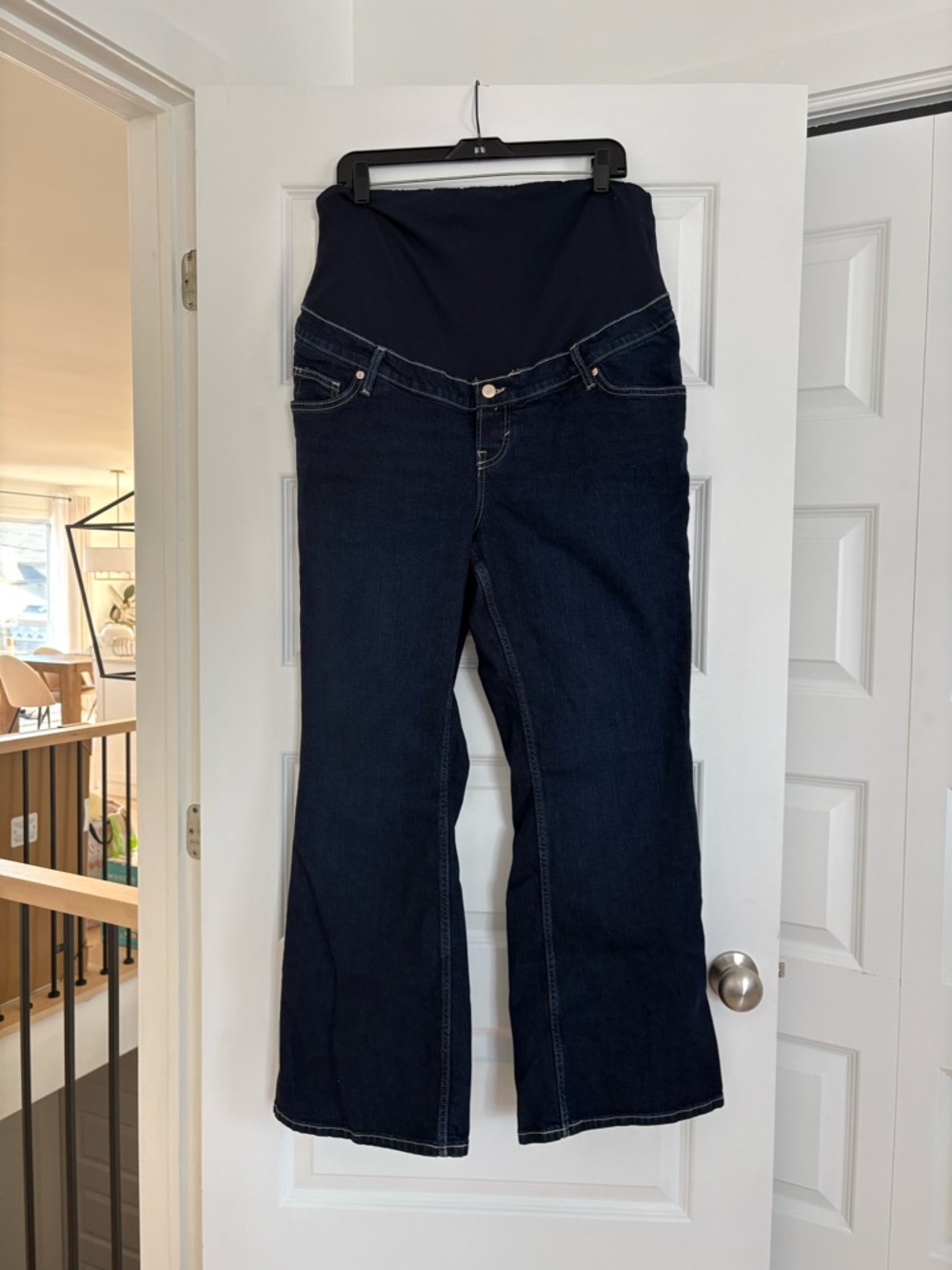 H&M Dark Blue Maternity Wide Leg Jeans with Navy Stretch Panel